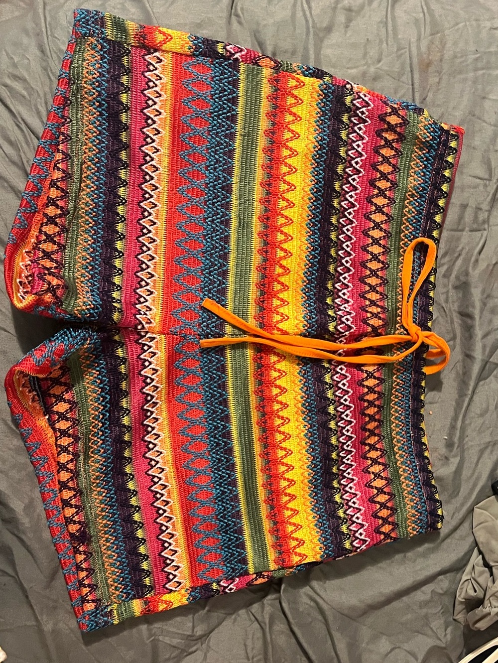 Multicolor Striped Knit Shorts with Orange Drawstring